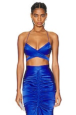 Alex Perry Hudson Wrap Bra Top in Bluebell, view 1, click to view large image.