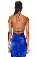 Alex Perry Hudson Wrap Bra Top in Bluebell, view 3, click to view large image.