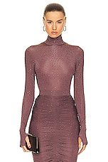 Alex Perry Turtleneck Long Sleeve Bodysuit in Taupe Rose, view 1, click to view large image.