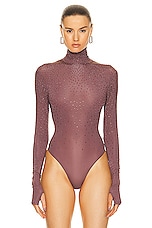Alex Perry Turtleneck Long Sleeve Bodysuit in Taupe Rose, view 2, click to view large image.