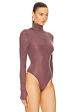Alex Perry Turtleneck Long Sleeve Bodysuit in Taupe Rose, view 3, click to view large image.