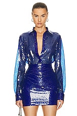 Alex Perry Sequin Fitted Shirt in Ultramarine, view 1, click to view large image.