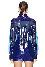Alex Perry Sequin Fitted Shirt in Ultramarine, view 3, click to view large image.