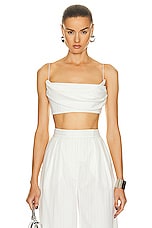 Alex Perry Pinstripe Drape Crop Top in White, view 1, click to view large image.