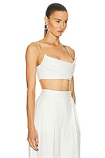 Alex Perry Pinstripe Drape Crop Top in White, view 2, click to view large image.