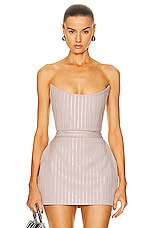 Alex Perry Strapless Crystal Pinstripe Corset Top in Taupe, view 1, click to view large image.