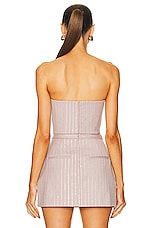 Alex Perry Strapless Crystal Pinstripe Corset Top in Taupe, view 3, click to view large image.