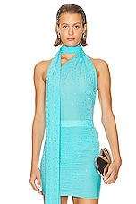 Alex Perry Scarf Wrap Crystal Bodysuit in Aquamarine, view 1, click to view large image.
