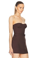 Alex Perry Lurex Pinstripe Strapless Crop Top in Chocolate, view 2, click to view large image.