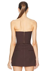 Alex Perry Lurex Pinstripe Strapless Crop Top in Chocolate, view 3, click to view large image.