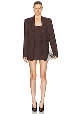 Alex Perry Lurex Pinstripe Strapless Crop Top in Chocolate, view 4, click to view large image.