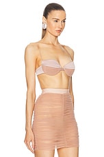 Alex Perry Ruched Mesh Satin Bra Top in Sepia, view 2, click to view large image.