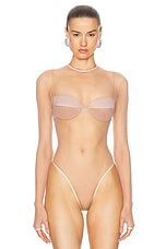 Alex Perry Sheer Mesh Bodysuit in Sepia, view 2, click to view large image.