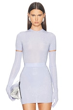 Alex Perry Short Sleeve Glove Crystal Bodysuit in Frost, view 1, click to view large image.