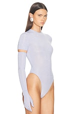 Alex Perry Short Sleeve Glove Crystal Bodysuit in Frost, view 3, click to view large image.