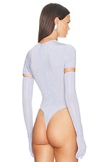 Alex Perry Short Sleeve Glove Crystal Bodysuit in Frost, view 4, click to view large image.
