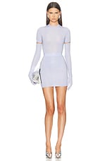 Alex Perry Short Sleeve Glove Crystal Bodysuit in Frost, view 5, click to view large image.