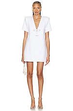 AREA Crystal Bow V-neck T-shirt Dress in White, view 1, click to view large image.