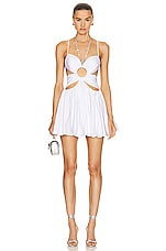 AREA Gathered Butterfly Poplin Mini Dress in White, view 1, click to view large image.