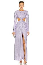 AREA Crystal Embellished Front Knot Gown in Lilac, view 1, click to view large image.