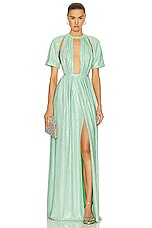 AREA Crystal Embellished Flutter Sleeve Gown in Mint, view 1, click to view large image.
