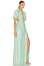AREA Crystal Embellished Flutter Sleeve Gown in Mint, view 2, click to view large image.
