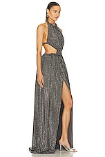 AREA Crystal Embellished Cutout Halter Gown in Charcoal, view 2, click to view large image.