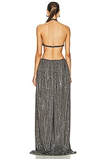 AREA Crystal Embellished Cutout Halter Gown in Charcoal, view 3, click to view large image.