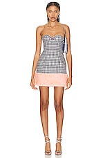 AREA Faux Fur Trim Strapless Mini Dress in Lilac Multi, view 1, click to view large image.