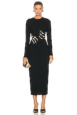 AREA Crystal Claw Cutout Midi Dress in Black, view 1, click to view large image.