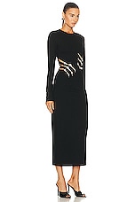 AREA Crystal Claw Cutout Midi Dress in Black, view 2, click to view large image.