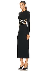 AREA Crystal Claw Cutout Midi Dress in Black, view 3, click to view large image.
