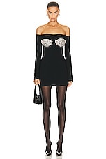 AREA Off Shoulder Crystal Cup Mini Dress in Black, view 1, click to view large image.