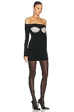 AREA Off Shoulder Crystal Cup Mini Dress in Black, view 2, click to view large image.