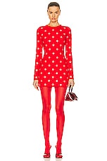 AREA Polka Dot Long Sleeve Mini Dress in Scarlet, view 1, click to view large image.