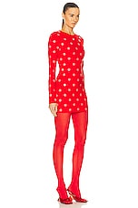 AREA Polka Dot Long Sleeve Mini Dress in Scarlet, view 2, click to view large image.
