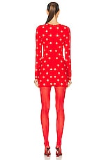 AREA Polka Dot Long Sleeve Mini Dress in Scarlet, view 3, click to view large image.