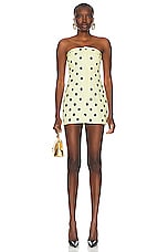 AREA Polka Dot Strapless Mini Dress in Cream Yellow, view 1, click to view large image.