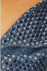 AREA Crystal Embellished Cup Mini Dress in Medium Indigo, view 4, click to view large image.