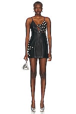 AREA Studded Polka Dot Leather Dress in Black, view 1, click to view large image.