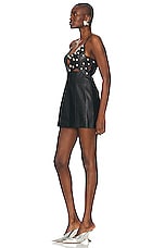 AREA Studded Polka Dot Leather Dress in Black, view 3, click to view large image.