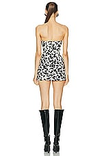 AREA Dalmatian Denim Strapless Mini Dress in Black & Off White, view 3, click to view large image.