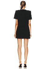 AREA Crystal Bow V-Neck T-Shirt Dress in Black, view 3, click to view large image.