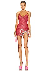 AREA Crystal Bow Mini Dress in Red | FWRD