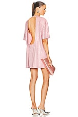 AREA Crystal Embellished Backless T-shirt Dress in Candy Rose, view 1, click to view large image.