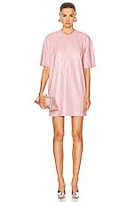 AREA Crystal Embellished Backless T-shirt Dress in Candy Rose, view 2, click to view large image.