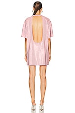AREA Crystal Embellished Backless T-shirt Dress in Candy Rose, view 4, click to view large image.