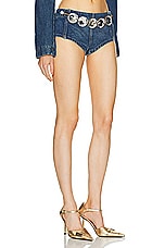 AREA Jumbo Crystal Denim Hot Short in Medium Wash, view 2, click to view large image.