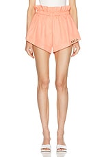 AREA Ruffle Waist Track Short in Sweet Salmon, view 1, click to view large image.
