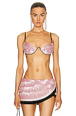 AREA Embroidered Crystal Pailette Watermelon Bra in Pink, view 1, click to view large image.